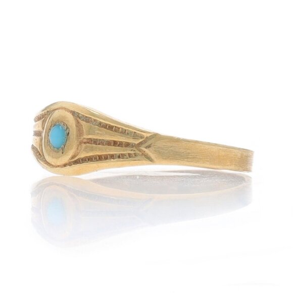 Ostby & Barton Simulated Turquoise Art Deco Baby Ring Yellow Gold 10k Midi Child - Picture 2 of 4